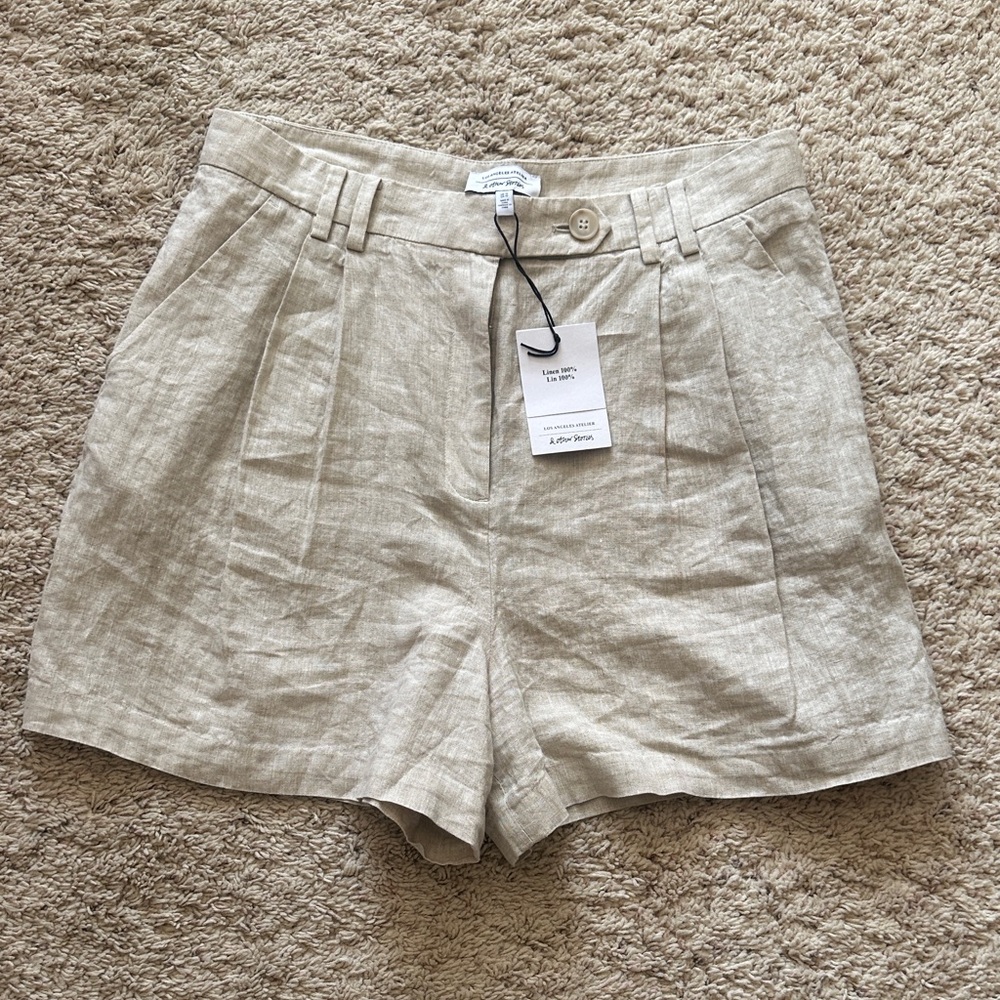 & Other Stories Beige Linen Shorts NWT Sz 10